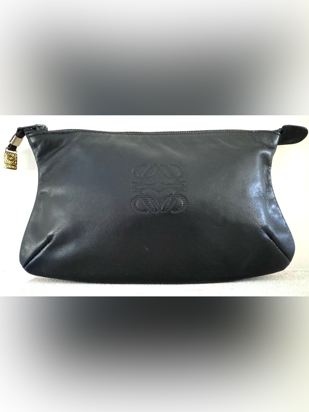LOEWE Black Nappa Leather Anagram Pouch Clutch Cosmetic Bag EUC
